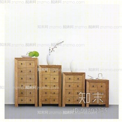 禅意中式原木色木艺收纳柜3D模型下载【ID:90193375】
