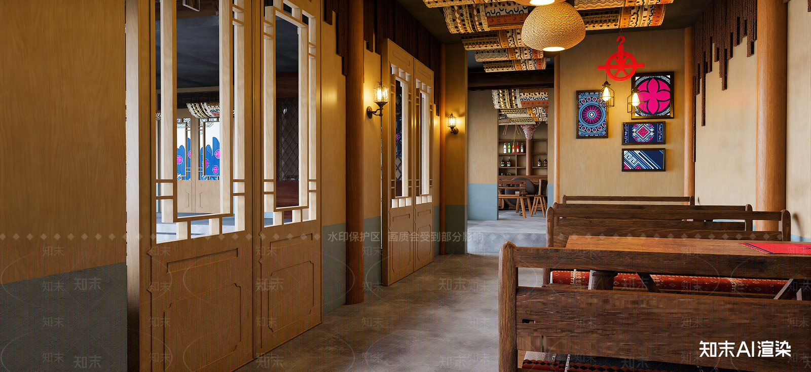 中式东南亚餐厅SU模型下载【ID:1222163144】