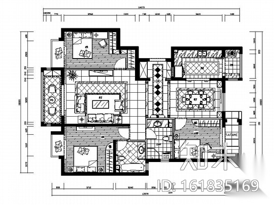 [北京]现代大气三居样板间室内装修施工图（含效果）cad施工图下载【ID:161835169】