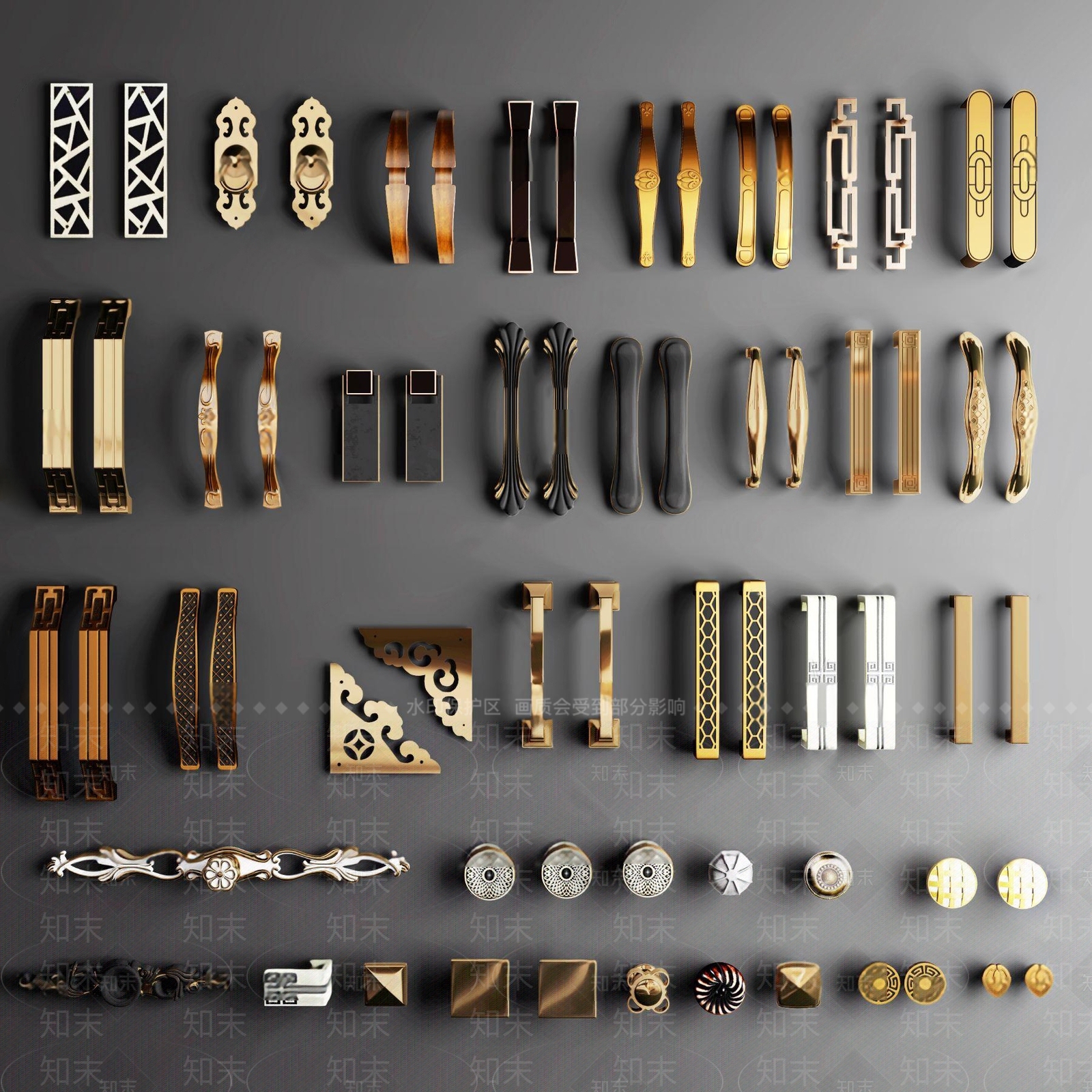 简欧金属柜门拉手3D模型下载【ID:779634756】