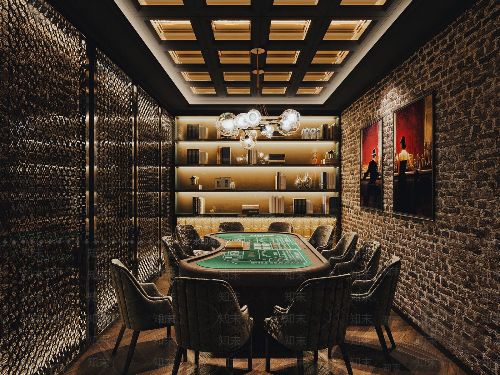 工业风棋牌室3d模型下载【id:178057342】