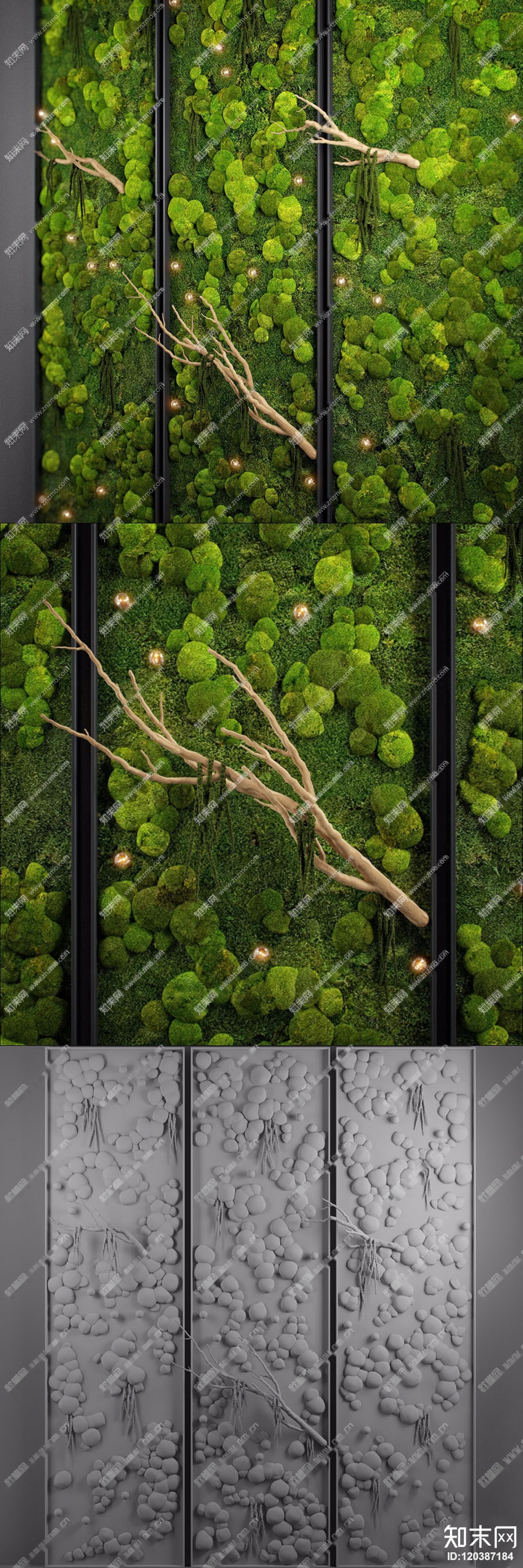 现代植物背景墙3D模型下载【ID:120387184】