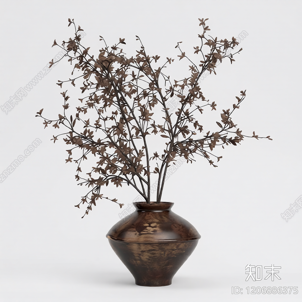 陶罐插枝装饰品3D模型下载【ID:1206886375】