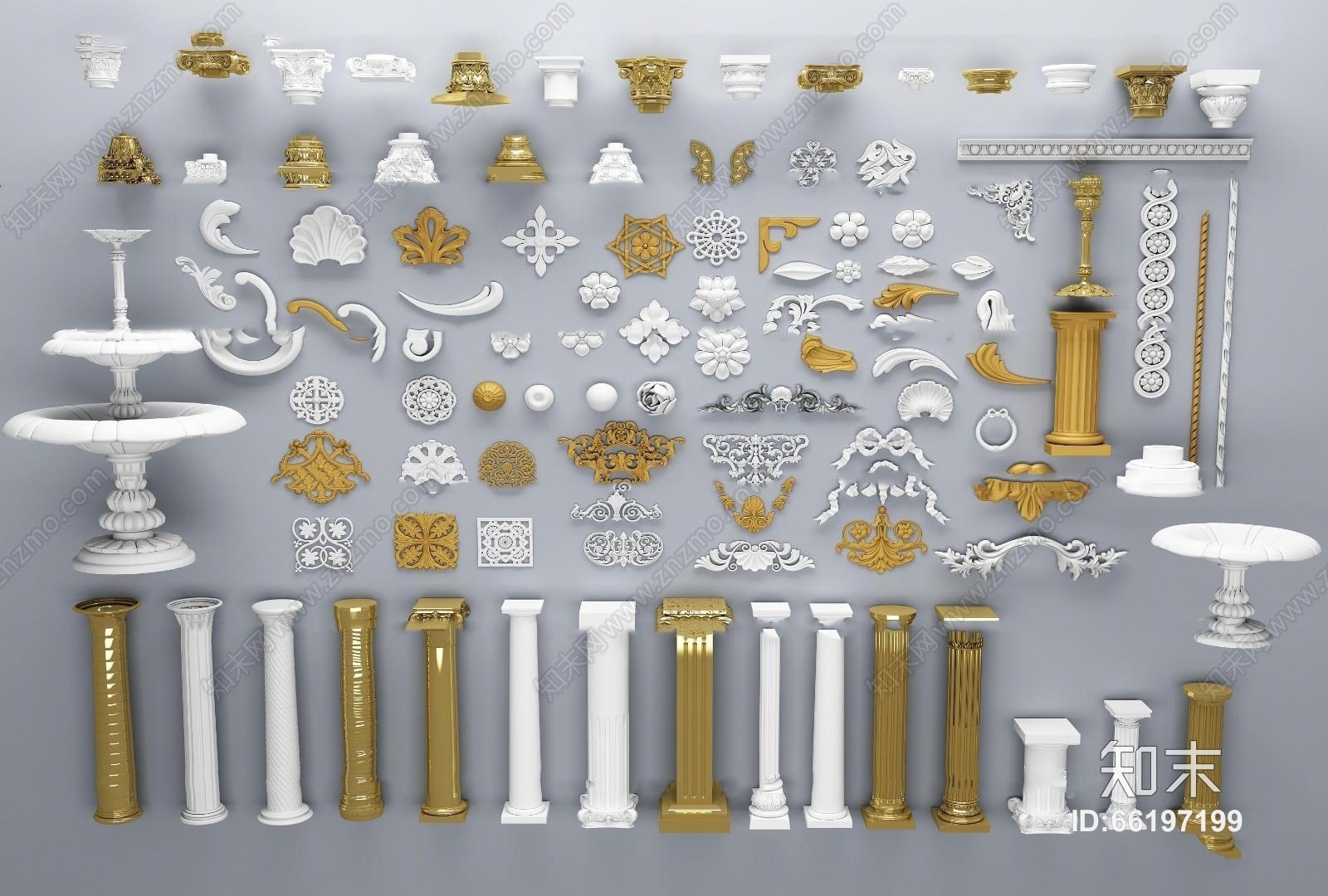 欧式雕花罗马柱组合3D模型下载【ID:66197199】