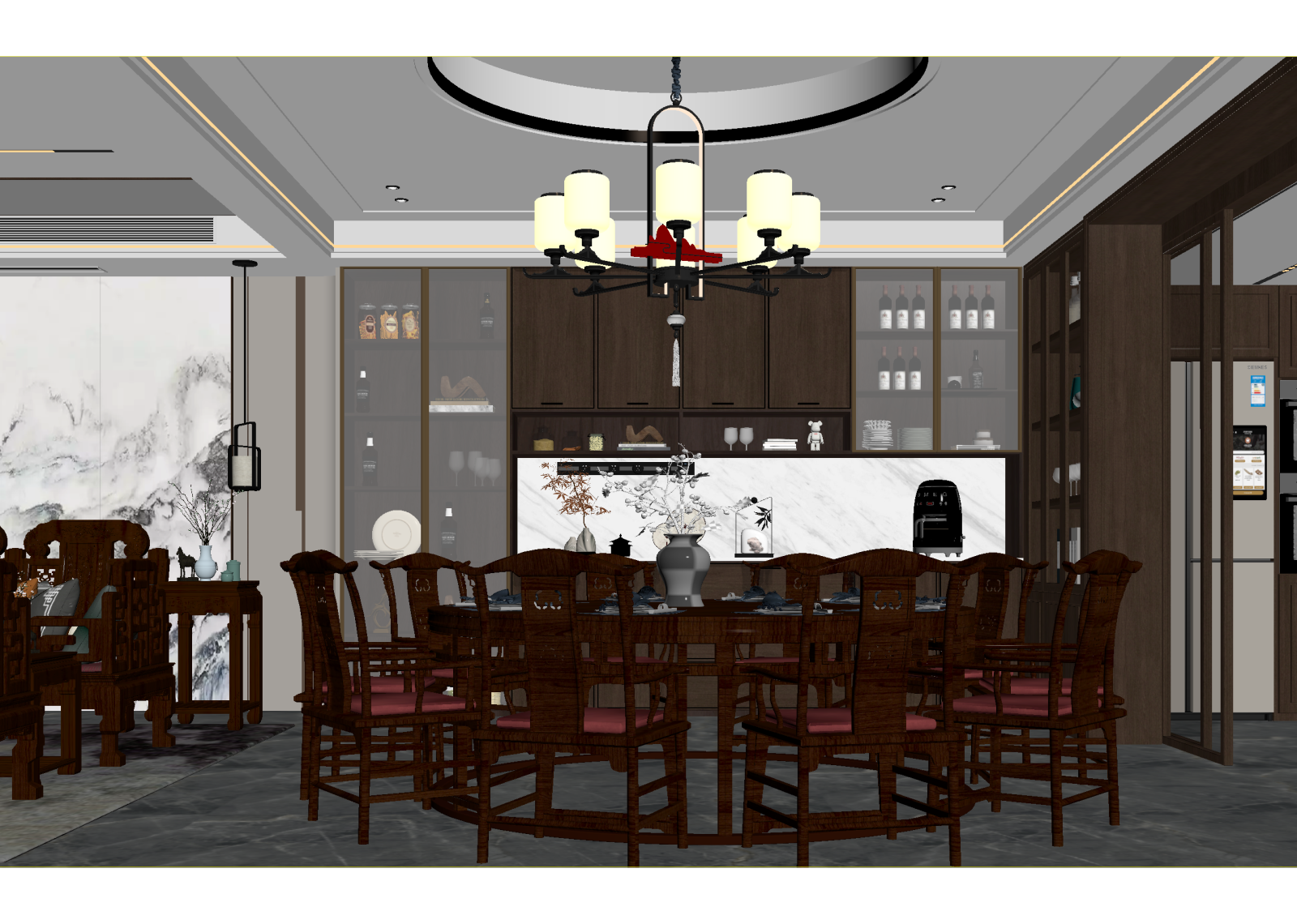 新中式中餐厅3D模型下载【ID:1215170205】