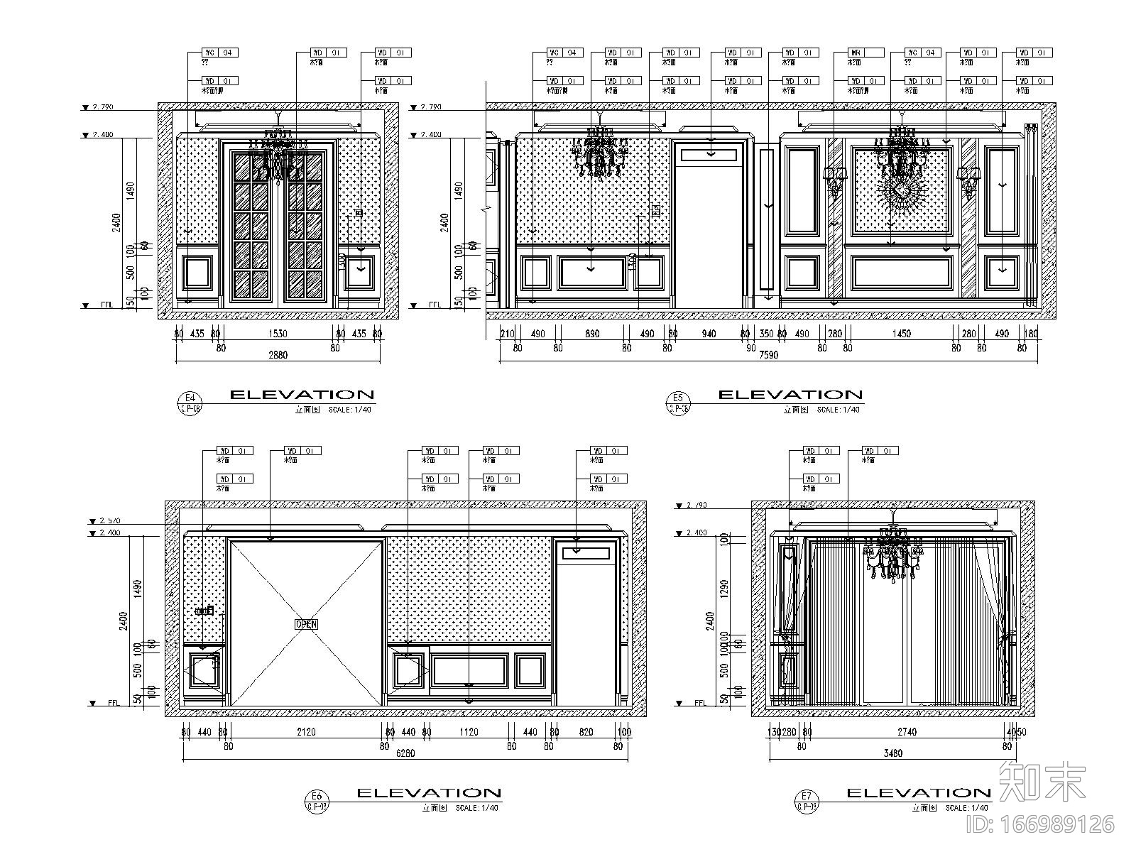 [苏州]法式古典风格样板间装修施工图（附效果图）cad施工图下载【ID:166989126】
