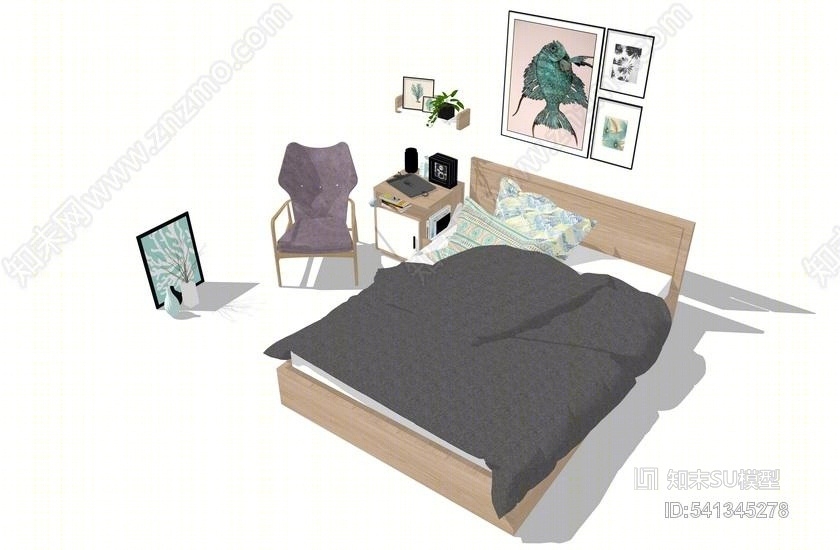 双人床SU模型下载【ID:541345278】