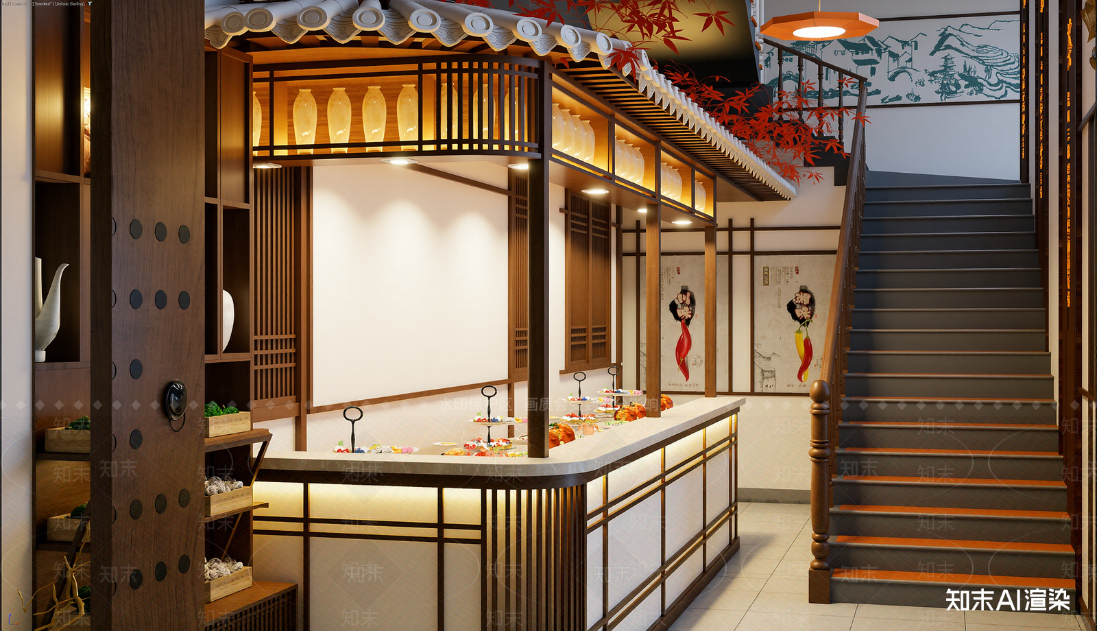 中式火锅店3D模型渲染效果图