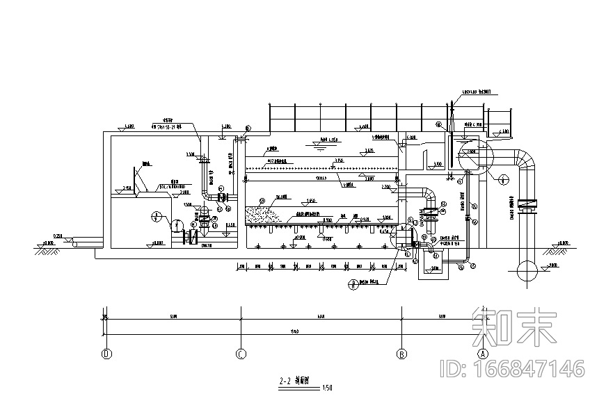 山西四万吨污水厂中水回用工艺图纸（CAD）cad施工图下载【ID:166847146】