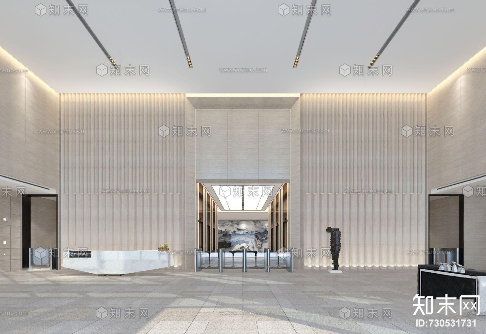 现代写字楼大堂3D模型下载【ID:730531731】