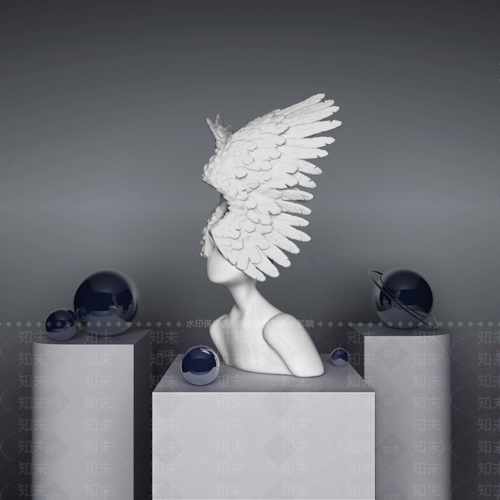 现代翅膀雕塑3D模型下载【ID:186073308】