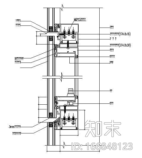 隐框窗纵剖节点cad施工图下载【ID:166848123】