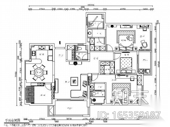 [杭州]西湖美景三室一厅家居住宅CAD施工图施工图下载【ID:165359187】