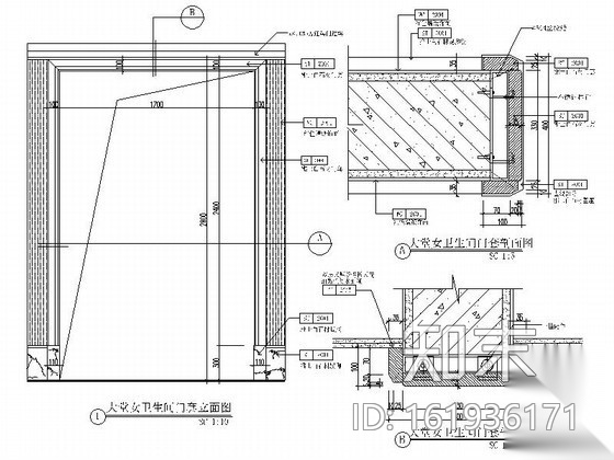 高档酒店大堂卫生间室内设计施工图cad施工图下载【ID:161936171】