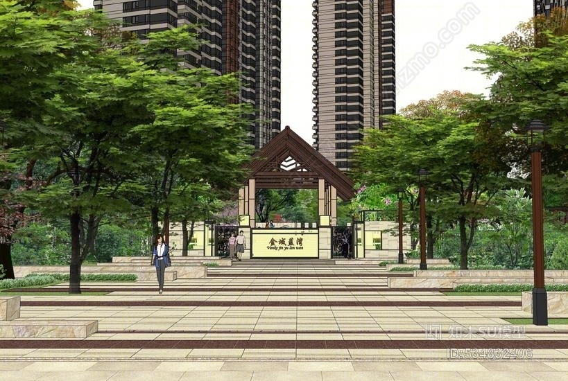 万科金域蓝湾高层小区景观SU模型下载【ID:534832406】