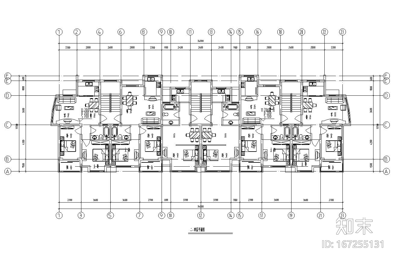 五层单身公寓楼3单元每单元2户对称户型设计施工图下载【ID:167255131】