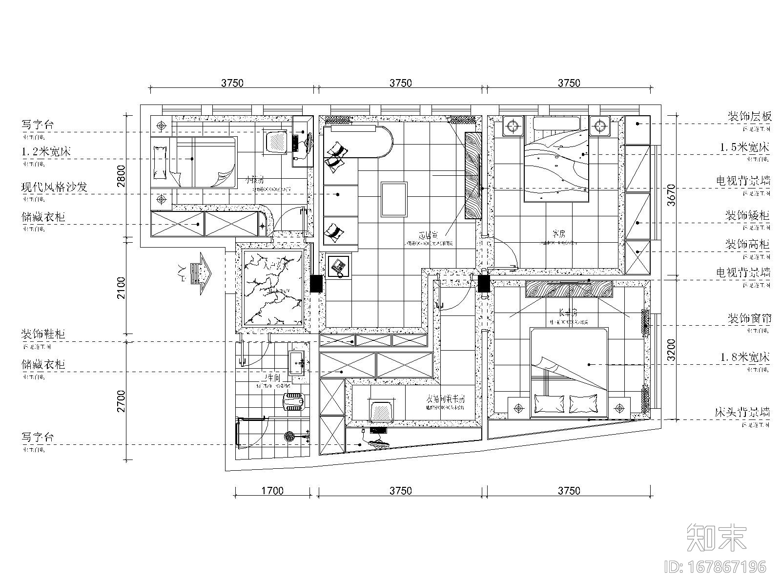 重庆200平现代风格自建套房施工图+效果图cad施工图下载【ID:167867196】