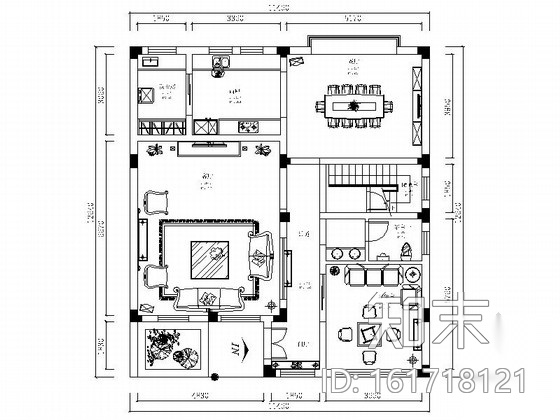 [武汉]森林公园度假村简欧独栋别墅CAD装修施工图（含效...cad施工图下载【ID:161718121】