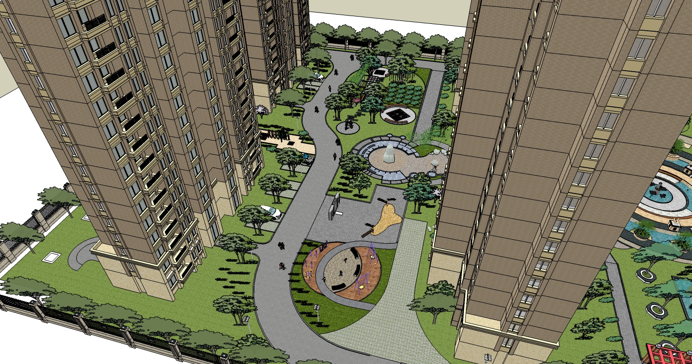 现代风格高层住宅小区规划设计SU精模型cad施工图下载【ID:166545147】