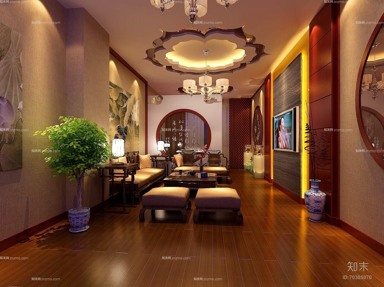 新中式家居客厅3D模型下载【ID:70385870】