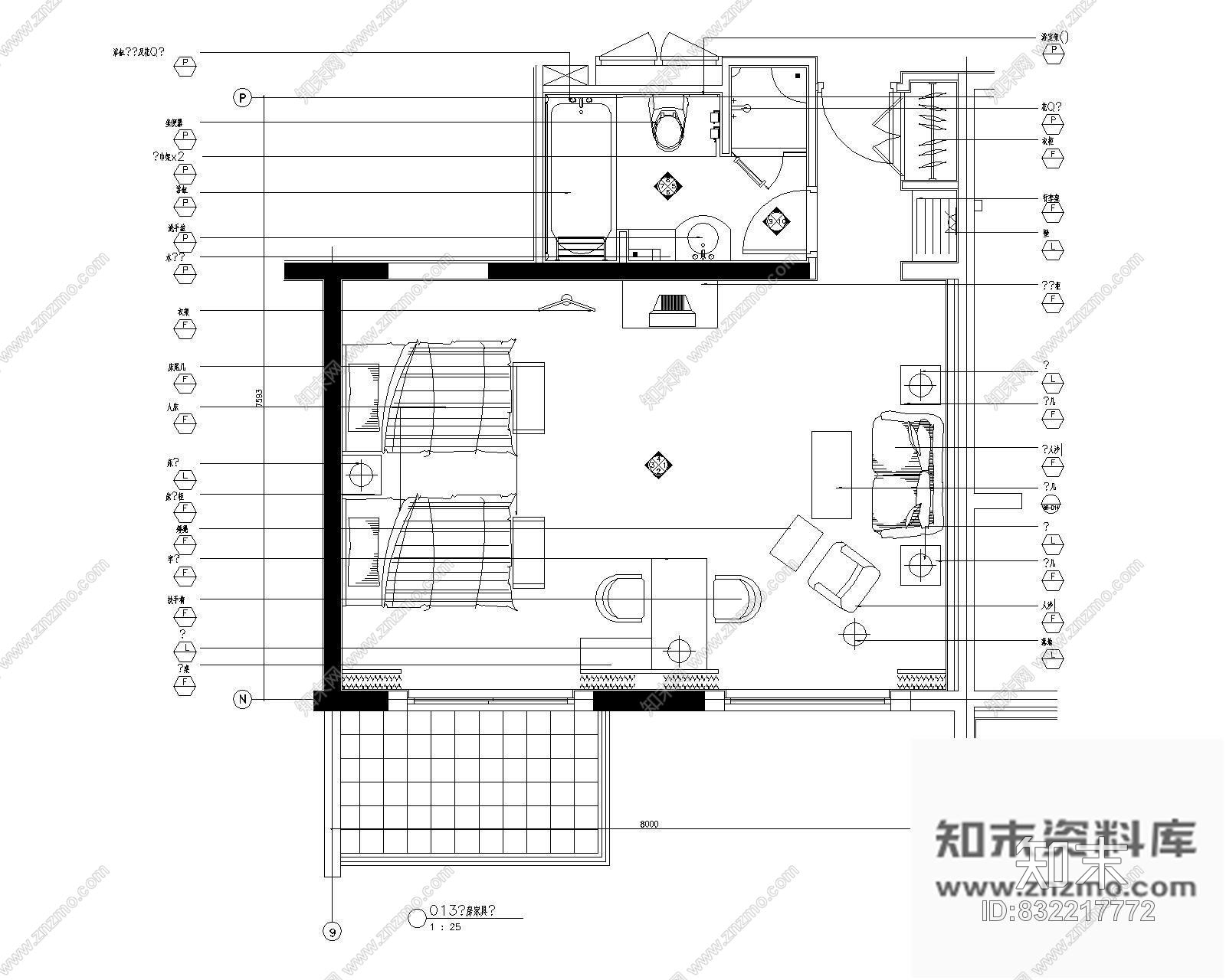 图块/节点客房平面图Ⅷcad施工图下载【ID:832217772】