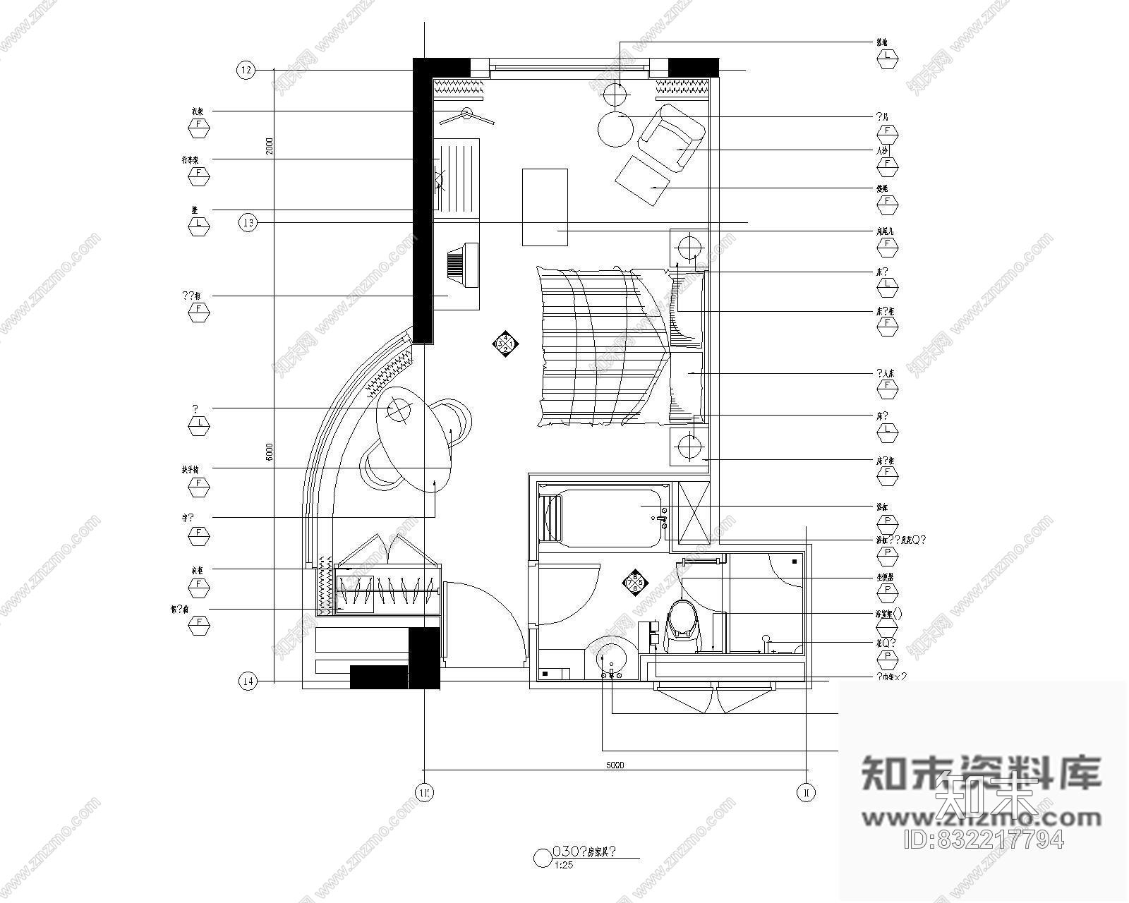 图块/节点标准客房平面图Ⅰcad施工图下载【ID:832217794】