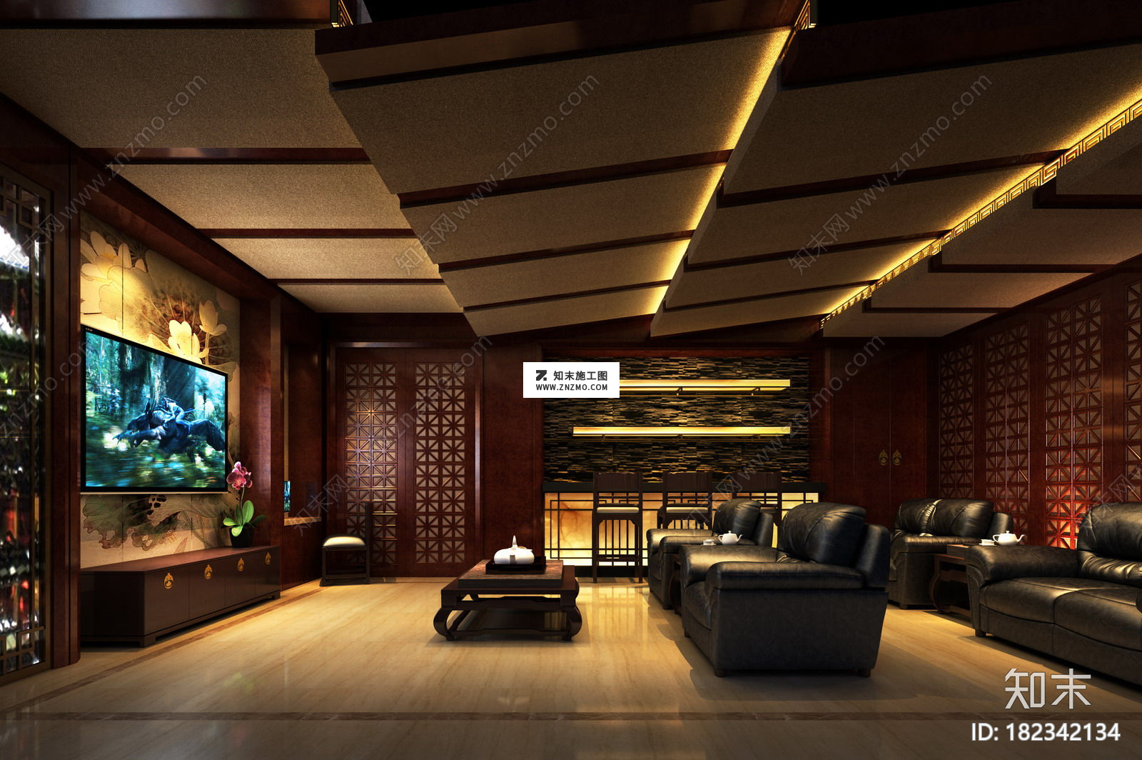 新中式常熟市辛庄两层别墅CAD模型下载及效果图下载cad施工图下载【ID:182342134】