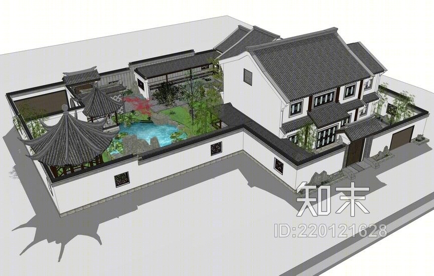 中式农村四合院SU模型下载【ID:220121628】