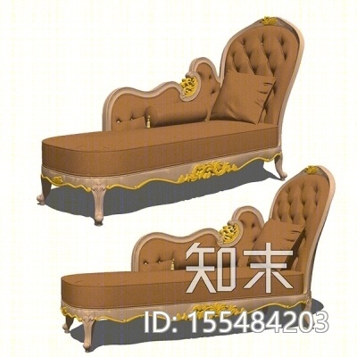 欧式金属皮革贵妃椅SU模型下载【ID:155484203】