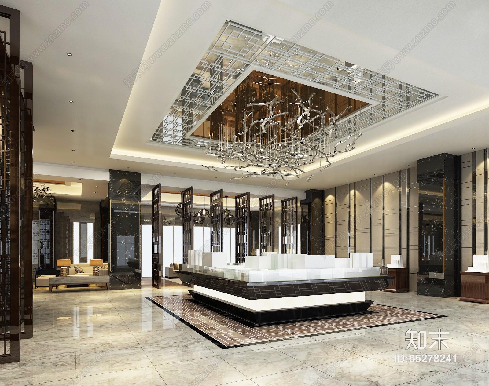 现代售楼处大堂展示区3D模型下载【ID:55278241】