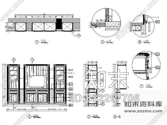 图块/节点客厅电视墙详图cad施工图下载【ID:832267706】