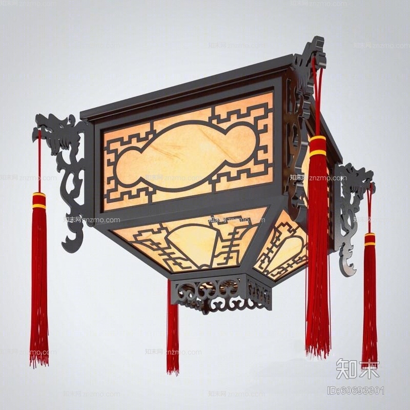 新中式木艺吸顶灯3D模型下载【ID:60693301】