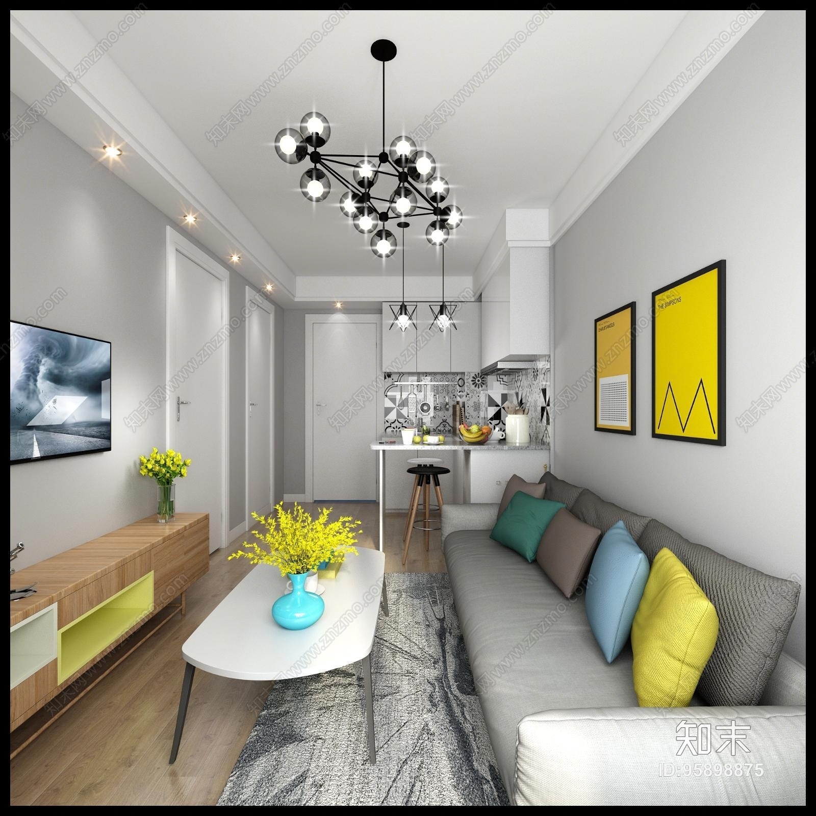 北欧现代单身公寓3D模型下载【ID:95898875】