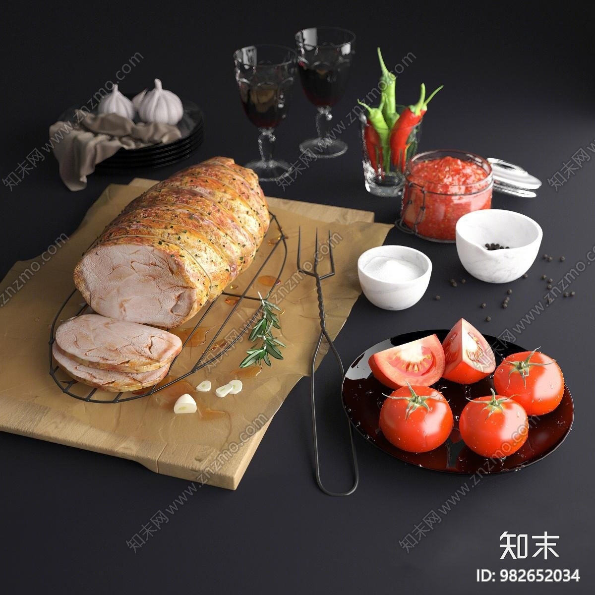 现代餐桌装饰摆件3D模型下载【ID:982652034】