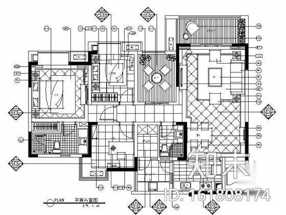 [重庆]地中海风格高层三居室样板间室内施工图（含实景）施工图下载【ID:161808174】