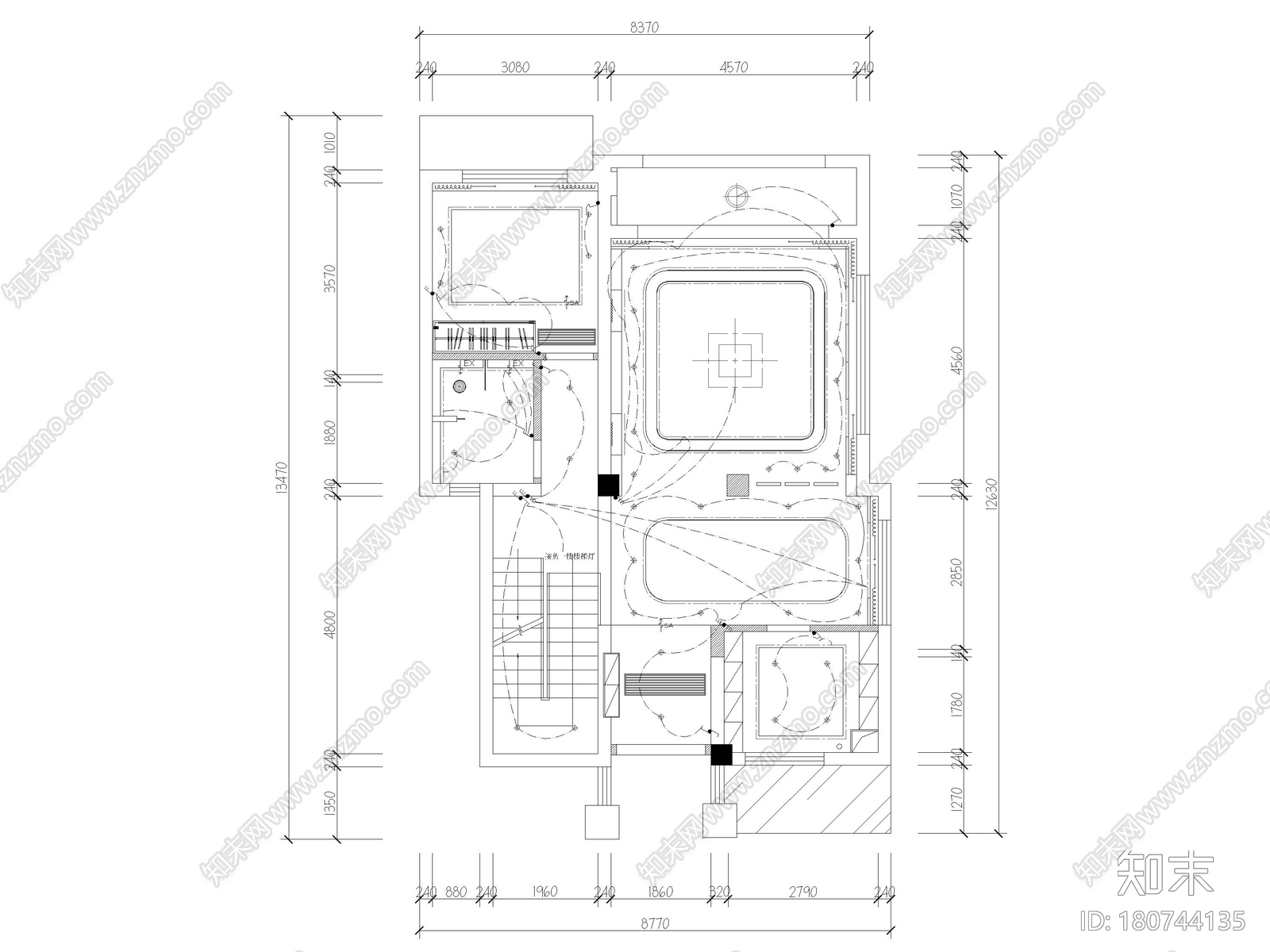 [四川]326㎡新中式三层四居家装别墅施工图cad施工图下载【ID:180744135】
