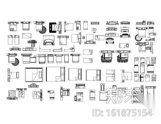 各式常用床图块集cad施工图下载【ID:161875154】