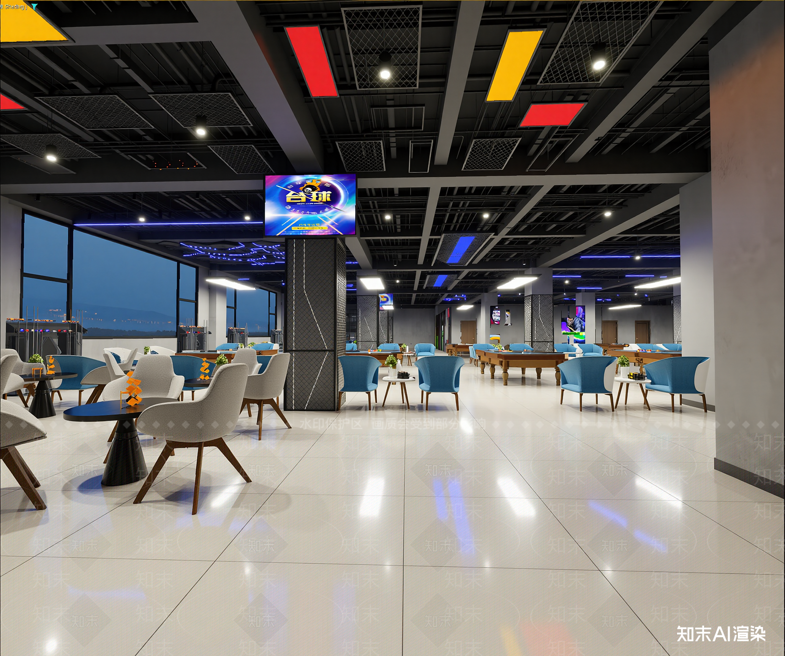 工业风台球室3D模型下载【ID:1213939115】