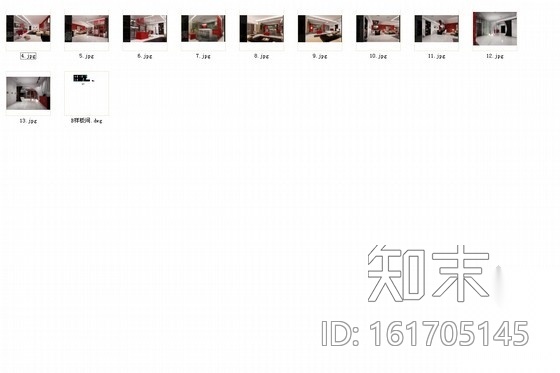 现代中式红色风格一居室装修施工图（含效果图）cad施工图下载【ID:161705145】