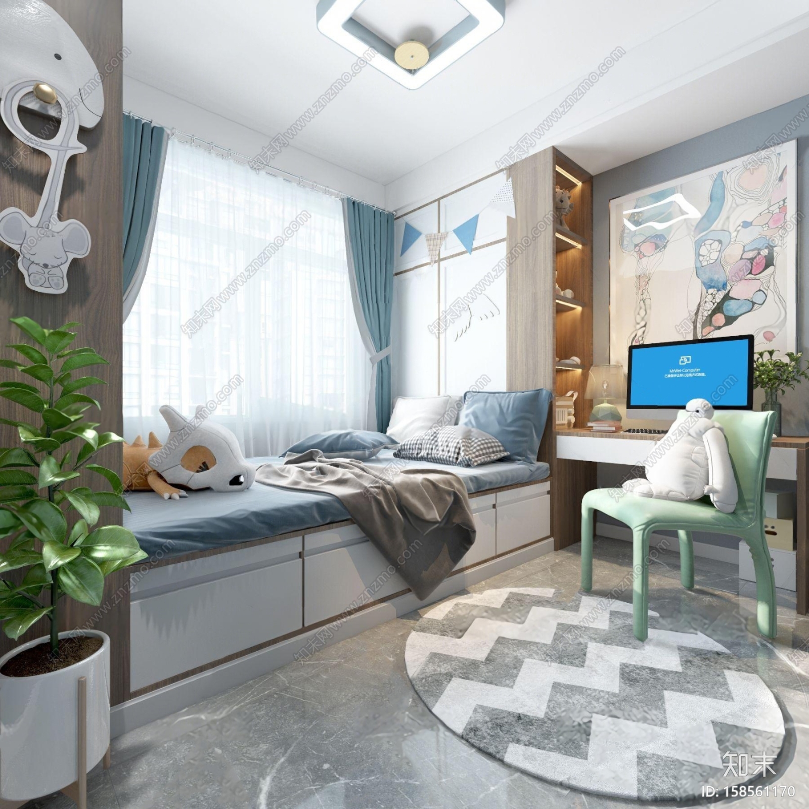现代榻榻米儿童房3D模型下载【ID:158561170】