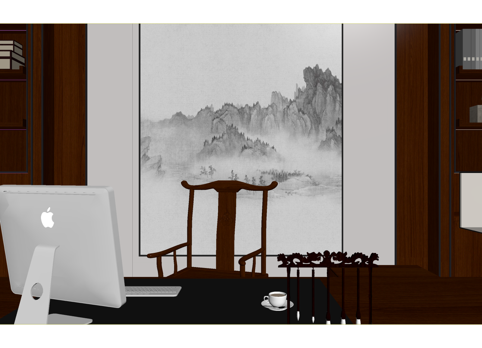 新中式办公室3D模型下载【ID:1214624985】