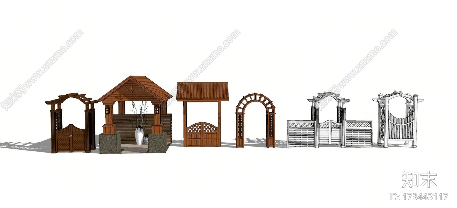 简欧院门凉亭SU模型下载【ID:173443117】