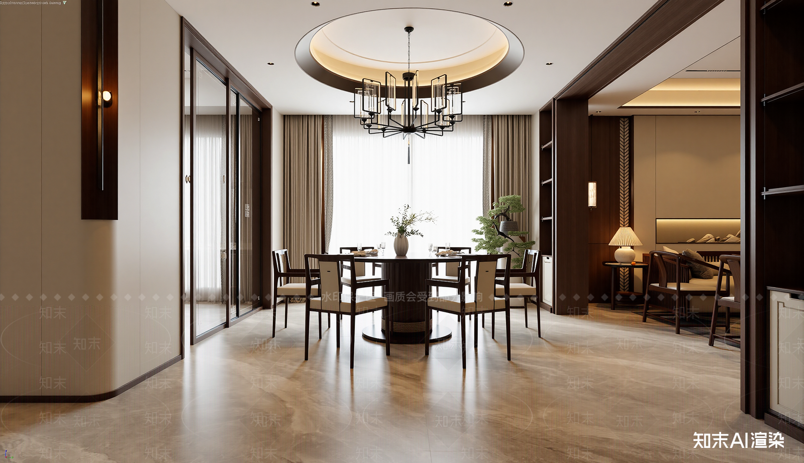 新中式家居餐厅3D模型下载【ID:1221766287】