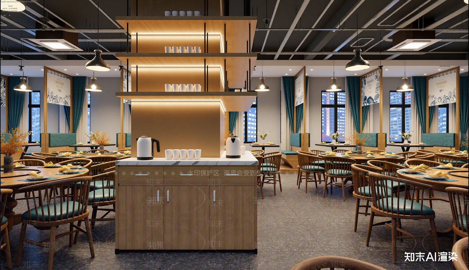 新中式酒店餐厅3D模型下载【ID:1221451700】