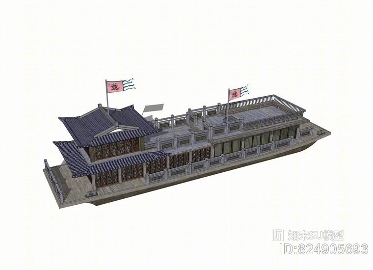 中式船舫建筑SU模型下载【ID:824905693】