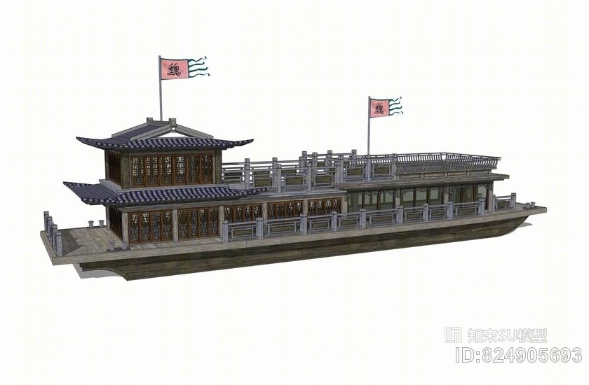 中式船舫建筑SU模型下载【ID:824905693】