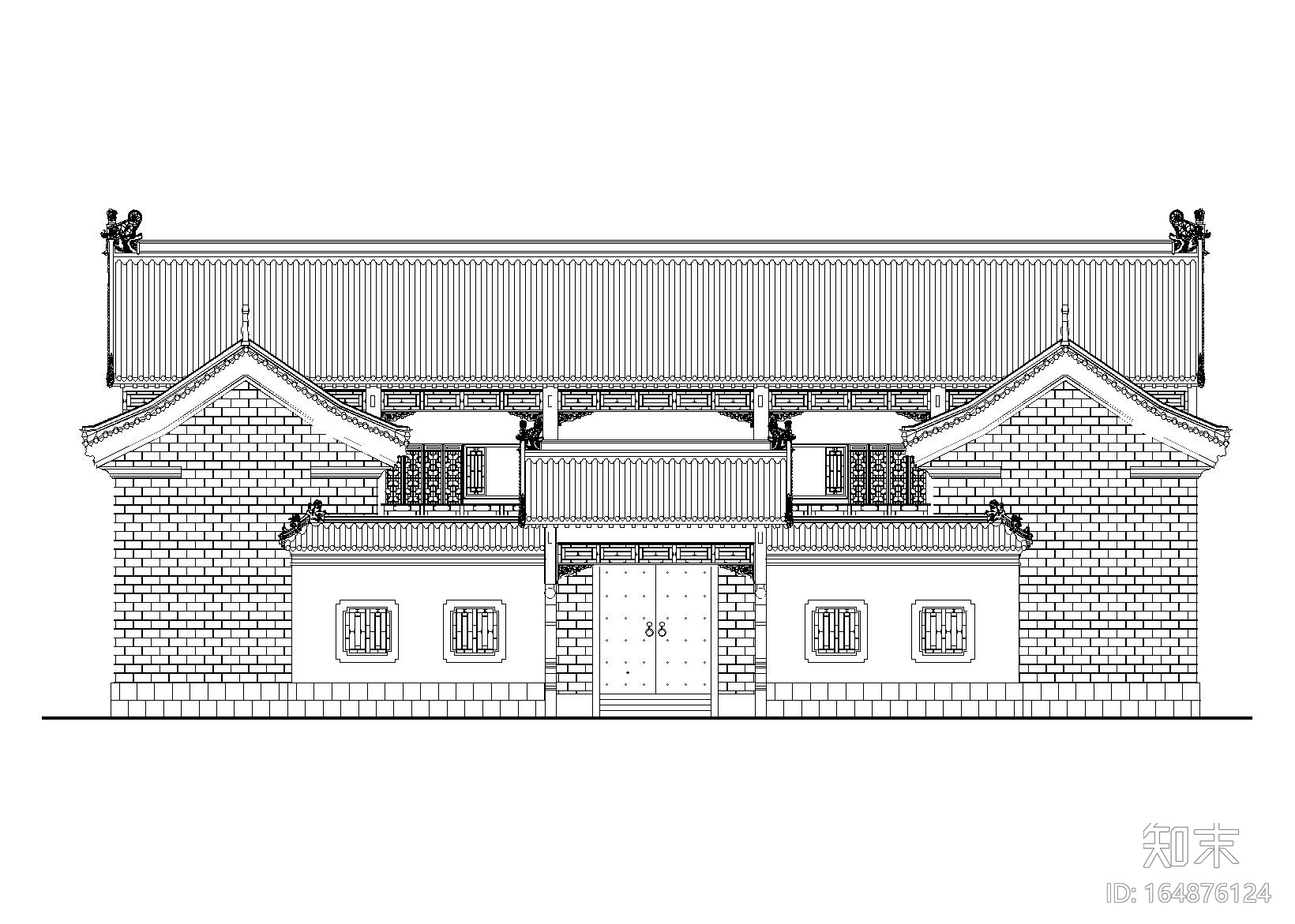 仿古四合院建筑设计施工图(带效果图)施工图下载【ID:164876124】