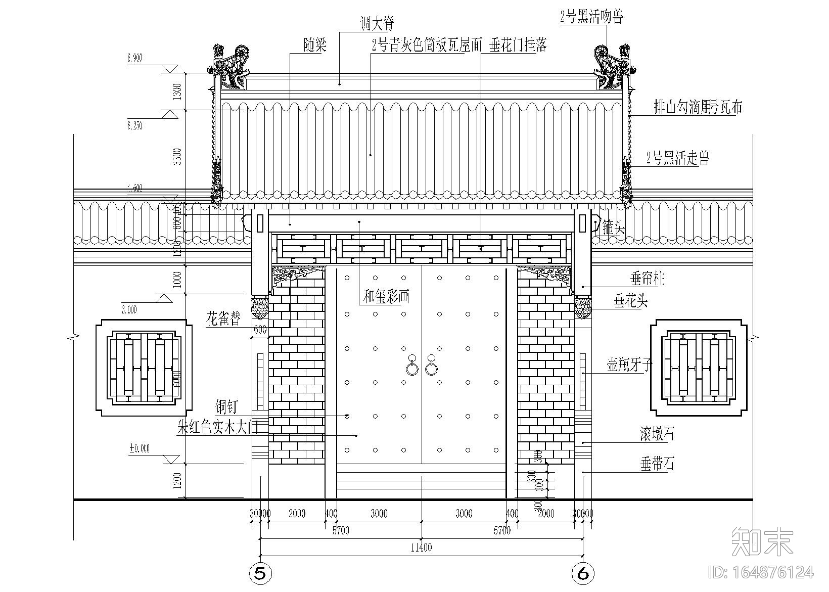 仿古四合院建筑设计施工图(带效果图)施工图下载【ID:164876124】