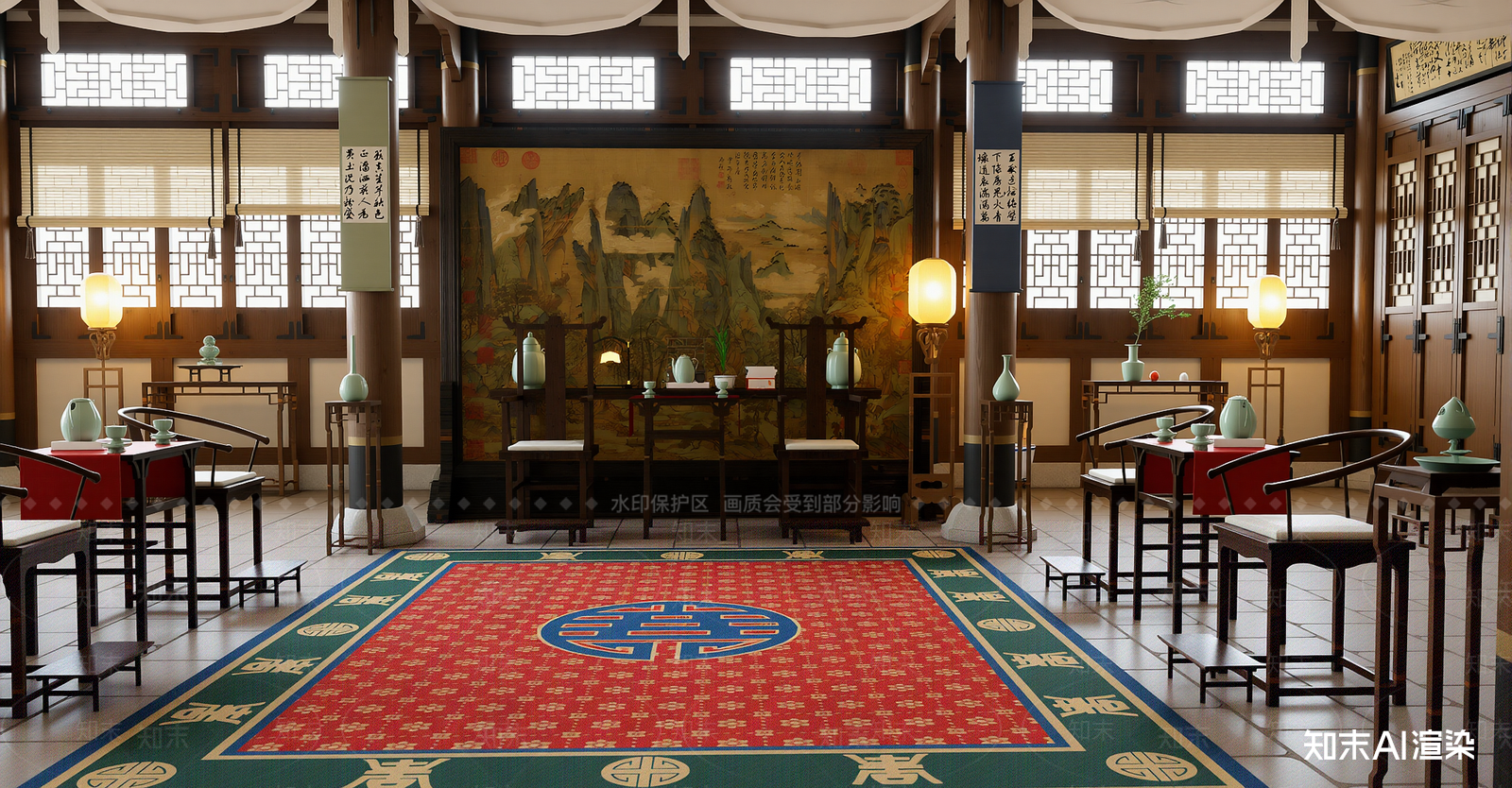 中式接待室SU模型下载【ID:1215992766】