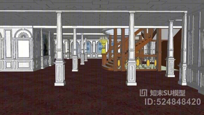 泰坦尼克D甲板大楼梯/餐厅SU模型下载【ID:524848420】